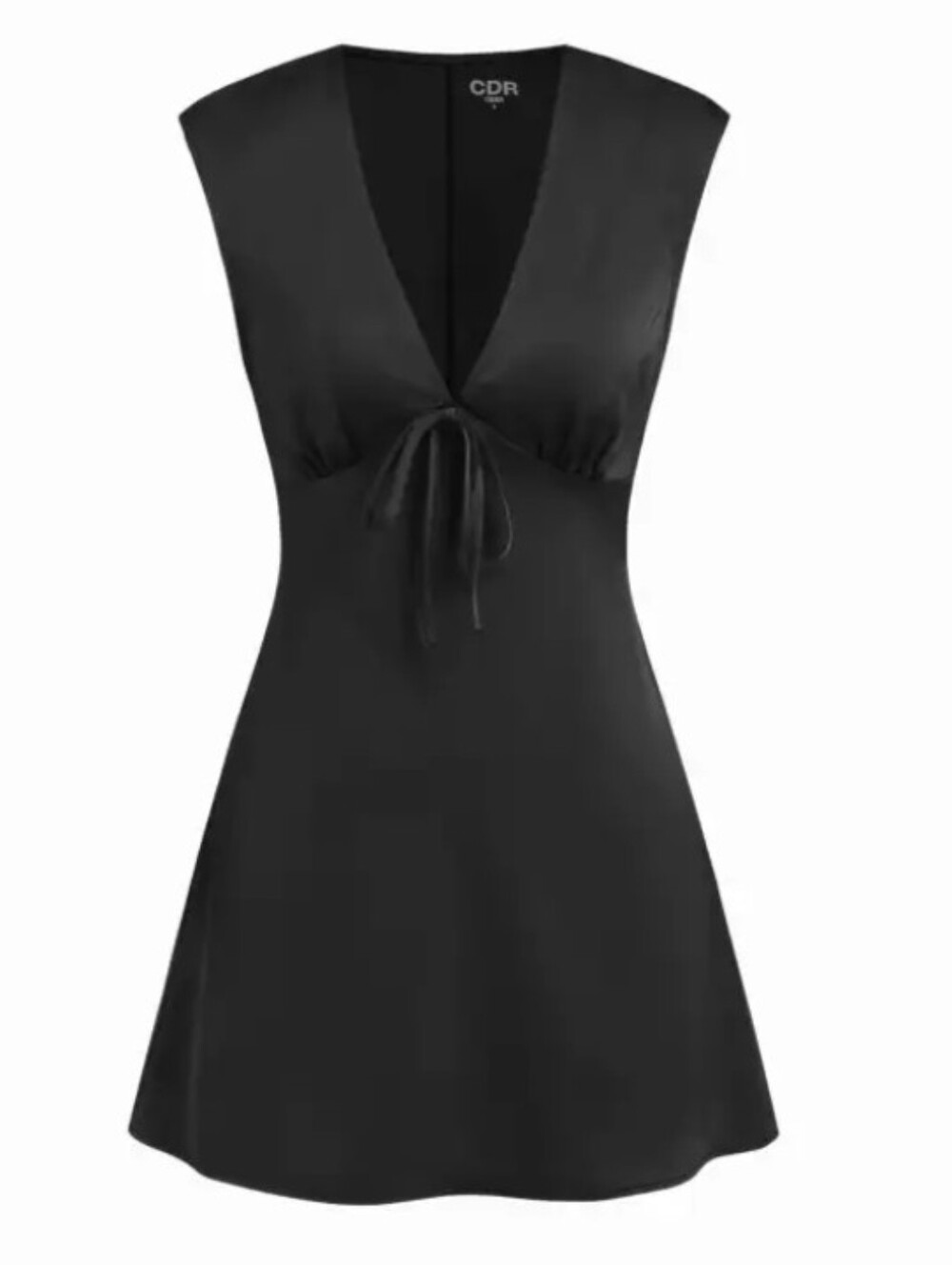 Cider Satin V-neck Ruched Knotted Tie Back Mini Dress